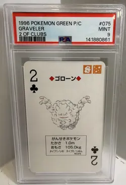 1996 POKEMON GREEN VERSION PLAYING CARDS #075 GRAVELER 2 OF CLUBS PSA 9 - Image 1