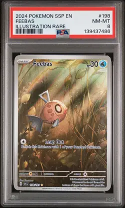 2024 POKEMON SSP EN-SURGING SPARKS ILLUSTRATION RARE #198 FEEBAS PSA 8 - Image 1