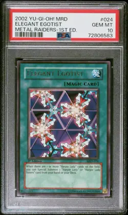 2002 Yu-Gi-Oh! Elegant Egotist Metal Raiders MRD 1st Edition Rare PSA 10 - Image 1