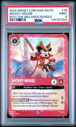 2025 DISNEY LORCANA EN P2-PROMO #18 MICKEY MOUSE - PIRATE CAPTAIN PSA 9 - Image 1