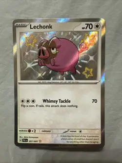 Lechonk 207/091 Holo Shiny Rare Paldean Fates Pokemon Card - Image 1