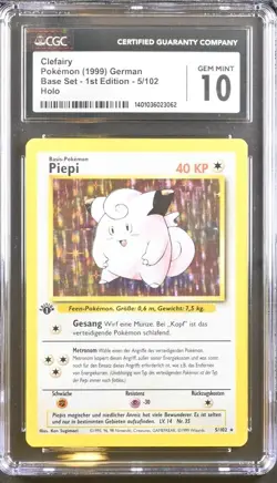 CGC 10 CLEFAIRY PIEPI HOLO GERMAN BASE SET 1st EDITION 1999 POKEMON GEM MINT - Image 1