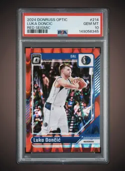 2024 Donruss Optic #214 Luka Doncic Red Seismic Prizm /149 Mavs Lakers PSA 10 - Image 1