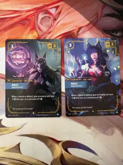Riftbound Origins Ahri Inquisitive alt art and regular cards - Image 1