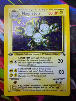 1st Edition Magneton Pokemon TCG Fossil Set Holo Rare Card 11/62 Vintage NM - Image 1
