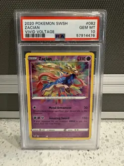 PSA 10 2020 Pokemon SWSH Vivid Voltage Zacian Amazing Rare 82/185 Gem Mint - Image 1