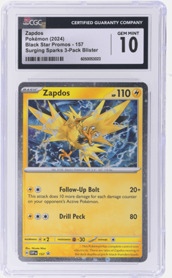 2024 Pokemon Black Star Promo Zapdos Surging Sparks Three Blisters #157 CGC 10 - Image 1