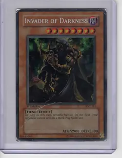 Damaged Yugioh TCG IOC-111 Invader of Darkness Secret Rare 1st Edition - Image 1