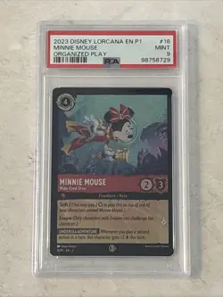 2023 Disney Lorcana Minnie Mouse Wide Eyed Diver 16/P1 EN-2 Foil Promo PSA 9 - Image 1