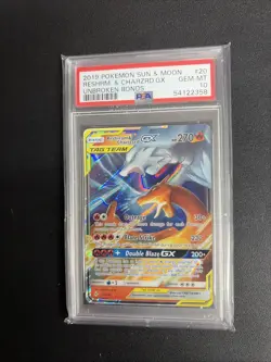 2019 Pokemon SM Unbroken Bonds Reshiram Charizard Tag Team GX #20/214 PSA 10 - Image 1
