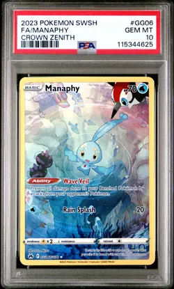 2023 POKEMON SWORD & SHIELD CROWN ZENITH #GG06 FULL ART/MANAPHY PSA 10 - Image 1