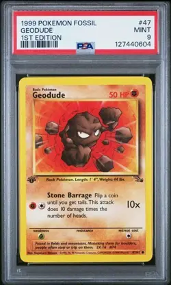 1999 Pokemon 1st Edition Fossil - GEODUDE - Non Holo Common Card #47/62 PSA 9 - Image 1