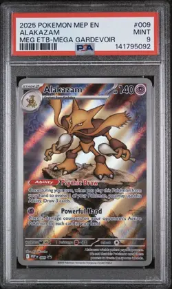 2025 Pokemon TCG Mega Evolution ETB Black Star Promo Alakazam 009 PSA 9 Holo - Image 1
