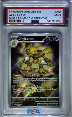 2025 Pokemon TCG Mega Evolution ETB Black Star Promo Alakazam 009 PSA 9 Holo - Image 4