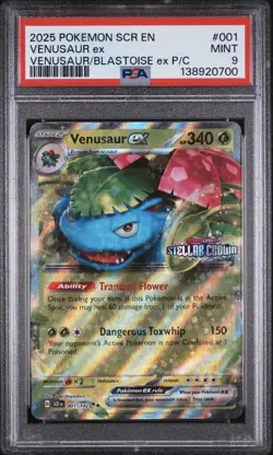2025 Pokemon Stellar Crown (Stamped) Venusaur ex 001/142 Double Rare PSA 9 Mint - Image 1