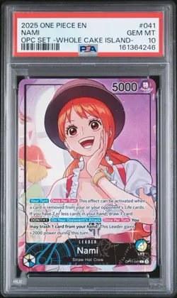 PSA 10 2025 ONE PIECE PROMOS 041 NAMI OFFICIAL CARD WHOLE CAKE ISLAND ARC - Image 1