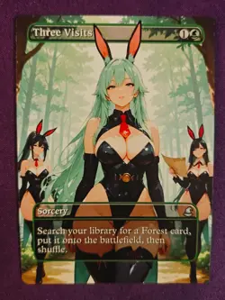 Three Visits Rabbit MTG Fan Art Anime Test Card - Image 1