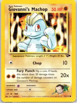 Giovanni's Machop 72/132 Common Gym Challenge Pokemon Unlimited Lightly Played - Image 1