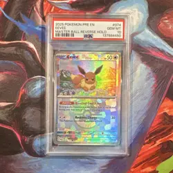 Pokemon TCG Prismatic Evolutions Eevee 074/131 Master Ball PSA 10 - Image 1
