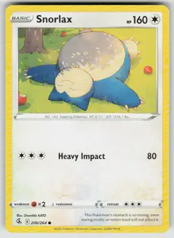 Snorlax 206/264 Common Fusion Strike Pokemon NM - Image 1