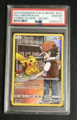 2019 POKEMON SUN & MOON COSMIC ECLIPSE SECRET #241 FULL ART/PIKACHU PSA 10 - Image 1