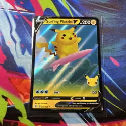 Pokemon Surfing Pikachu V Ultra Rare Full Art Holo 008/025 Celebrations TCG B - Image 1