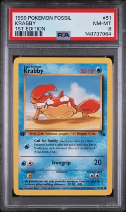 PSA 8 NM/MT 1999 POKEMON FOSSIL 51 KRABBY 1ST EDITION ENGLISH - Image 1
