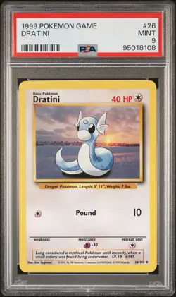 Dratini 26/102 Base Set Pokemon Card PSA 9 Mint Graded VINTAGE - Image 1