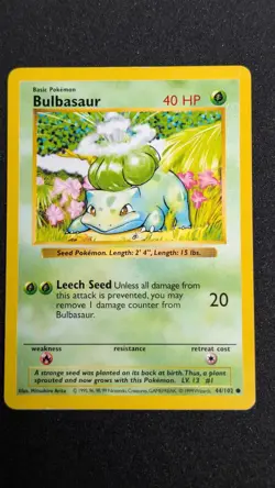 Bulbasaur 44/102 Common Base Set Shadowless Pokemon Unlimited Heavily Played - Image 2