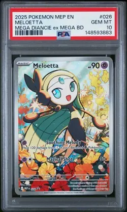 2025 POKEMON MEP EN-ME BLACK STAR PROMO #026 MELOETTA PSA 10 - Image 1