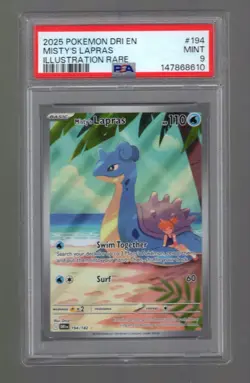 2025 POKEMON DRI EN-DESTINED RIVALS ILLUSTRATION RARE #194 MISTY'S LAPRAS PSA 9 - Image 1