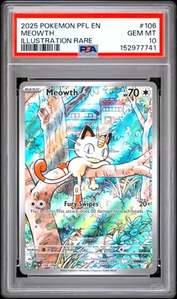 2025 POKEMON PFL EN-PHANTASMAL FLAMES ILLUSTRATION RARE #106 MEOWTH PSA 10 - Image 1