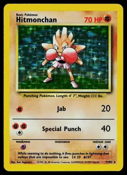 Pokemon Card - Hitmonchan Base Set Unlimited 7/102 Holo Holo Rare - Image 1