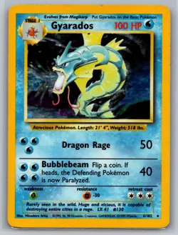 Gyarados Holo Rare Base Set WOTC Pokemon Card 6/102 HP - Image 1