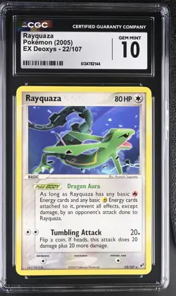 CGC 10 GEM MINT Rayquaza 22/107 EX Deoxys Non Holo Rare Pokemon Card - Image 1