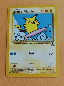 Pokemon 2001 Black Star Promo #28 Surfing Pikachu, Wizards WOTC TGC Vintage NM - Image 1