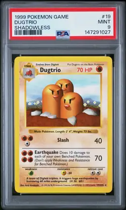 1999 POKEMON GAME SHADOWLESS #19 DUGTRIO PSA 9 - Image 1