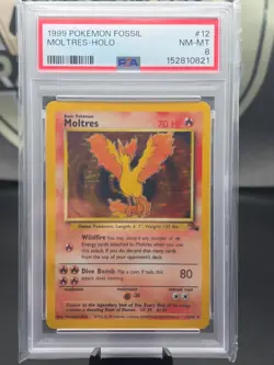 1999 Pokemon Moltres 12/62 Fossil Holo PSA 8 - Image 1