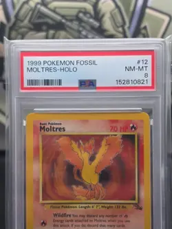 1999 Pokemon Moltres 12/62 Fossil Holo PSA 8 - Image 3