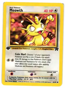 Pokemon TCG Meowth 62/82 Common Team Rocket 1st Edition LP - Image 1
