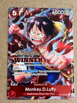 2023 One Piece Monkey D. Luffy ST01-012 SR Winner Pack Vol. 5 Stamped Promo NM - Image 1