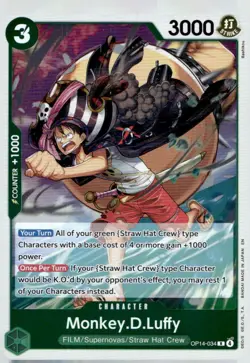 Monkey.D.Luffy OP14-034 Rare The Azure Sea's Seven One Piece Foil Near Mint - Image 1