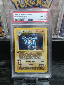 PSA 8 Pokemon TCG Machamp 1st Edition Holo Rare Card Base Set 8/102 - Image 1
