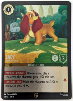 Disney Lorcana LADY Decisove Dog 28/P2 Cold Foil League Promo NM/M - Image 1