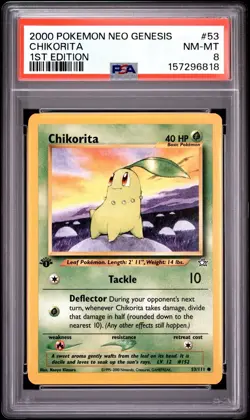 Pokemon 2000 Chikorita 53/111 1st Edition Neo Genesis PSA 8 - Image 1