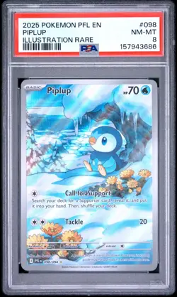 2025 Pokemon PFL EN #098 Piplup Illustration Rare PSA 8 - Image 1