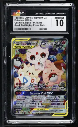 TOGEPI & CLEFFA & IGGLYBUFF GX Cosmic Eclipse Full Art #143a CGC 10 Pokemon - Image 1