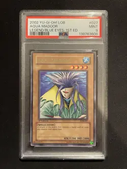 YU-GI-OH! yugioh Aqua Madoor LOB-027 Rare 1st Edition PSA9 - Image 1
