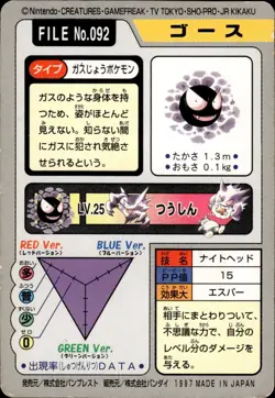 Gastly Carddass 1997 Vintage Pokemon Pocket Monsters Vending Card B47 MP - Image 2