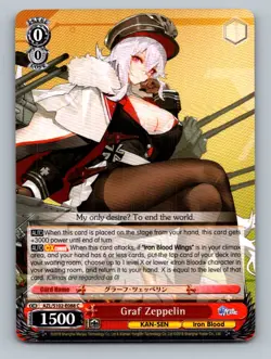 Rare Weiß Schwarz Card Graf Zeppelin Azur Lane 0C 1S 1500P Red 021100 AUTO - Image 1